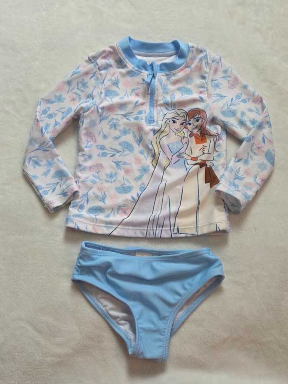 Toddler 2T Frozen Anna & Elsa 2 piece rash guard swimsuit bathing suit Disney